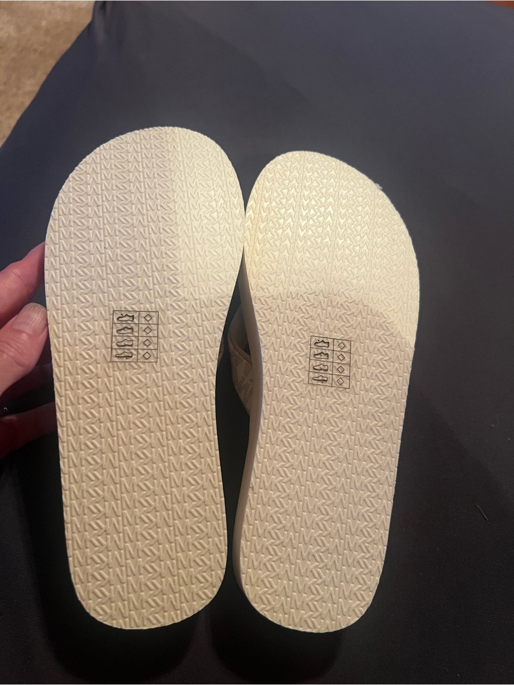 Michael Kors cream & tan, women’s 6 sandals, darling MK emblems. New with tags. - Picture 9 of 11